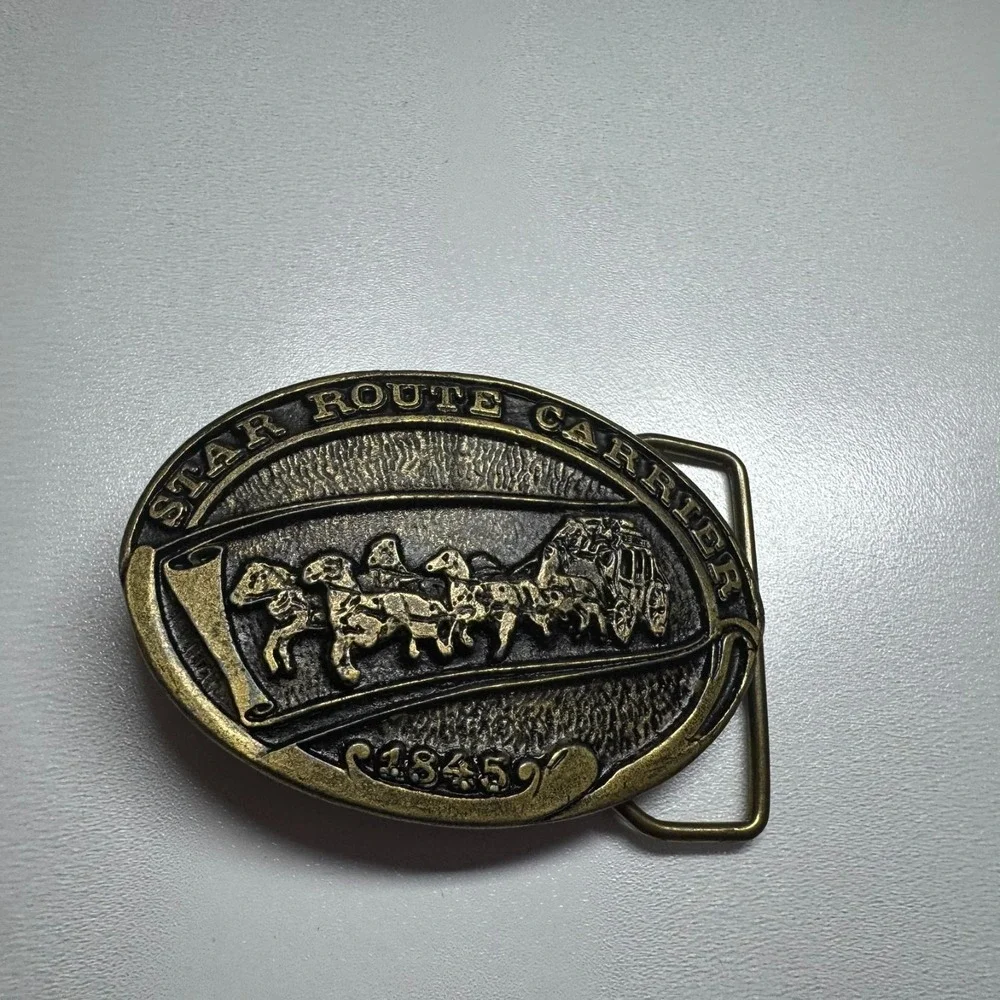 Vintage CDC Metal Works Star Route Carriers‎ 1845 Belt Buckle Stage Coach
